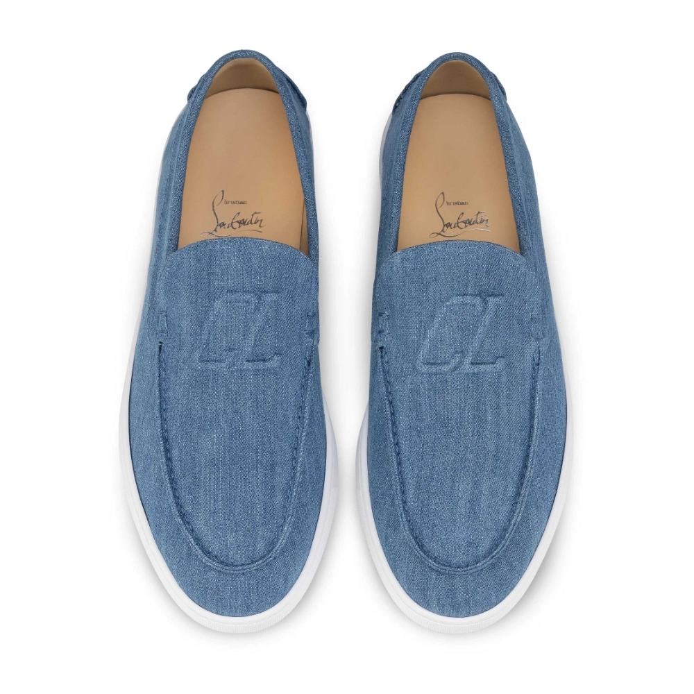 Cheap Christian Louboutin Varsiboat Boat Shoes Cotton Fabric Blue Sale Online, Discount CL Shoes