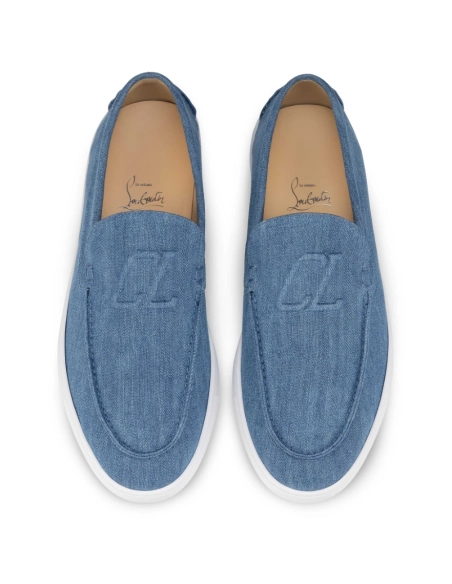 Cheap Christian Louboutin Varsiboat Boat Shoes Cotton Fabric Blue Sale Online, Discount CL Shoes