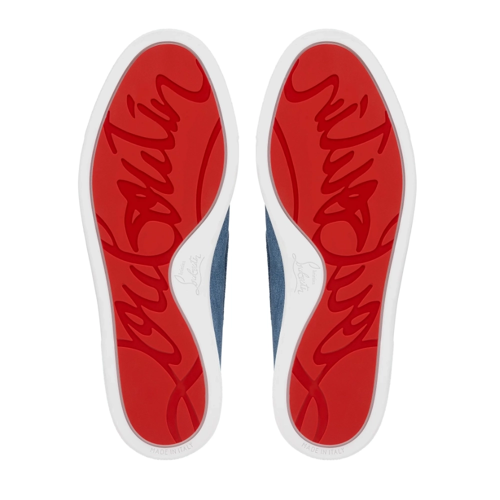 Cheap Christian Louboutin Varsiboat Boat Shoes Cotton Fabric Blue Sale Online, Discount CL Shoes