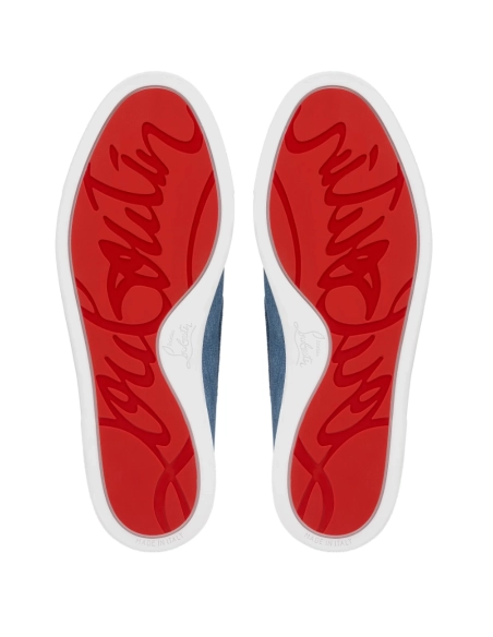 Cheap Christian Louboutin Varsiboat Boat Shoes Cotton Fabric Blue Sale Online, Discount CL Shoes