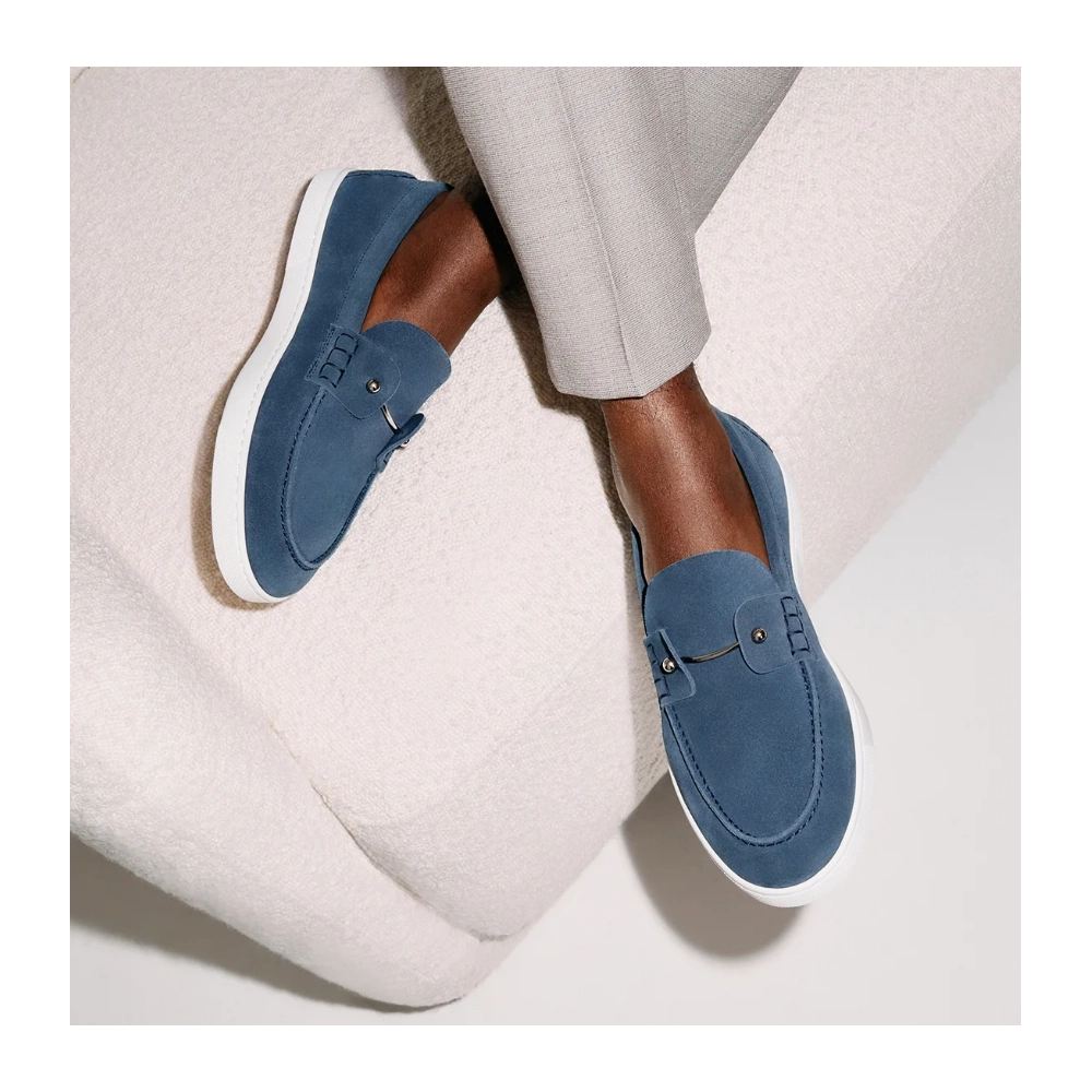 Replica Christian Louboutin Chambeliboat Loafer Reversed Nubuck Leather Blue