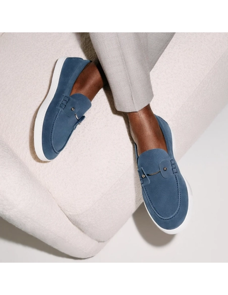 Replica Christian Louboutin Chambeliboat Loafer Reversed Nubuck Leather Blue