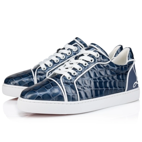 Replica Christian Louboutin Fun Vieira Sneakers Men Calf Leather With Alligator Embossing Blue