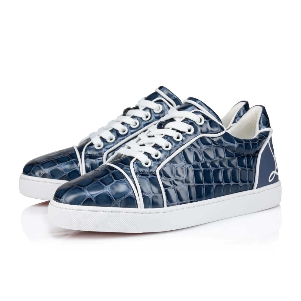 Replica Christian Louboutin Fun Vieira Sneakers Men Calf Leather With Alligator Embossing Blue