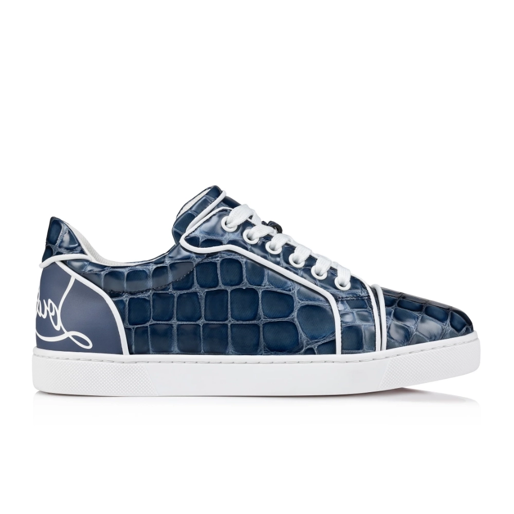 Replica Christian Louboutin Fun Vieira Sneakers Men Calf Leather With Alligator Embossing Blue