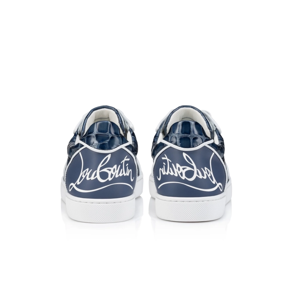 Replica Christian Louboutin Fun Vieira Sneakers Men Calf Leather With Alligator Embossing Blue