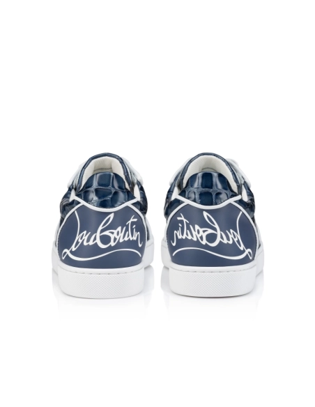Replica Christian Louboutin Fun Vieira Sneakers Men Calf Leather With Alligator Embossing Blue