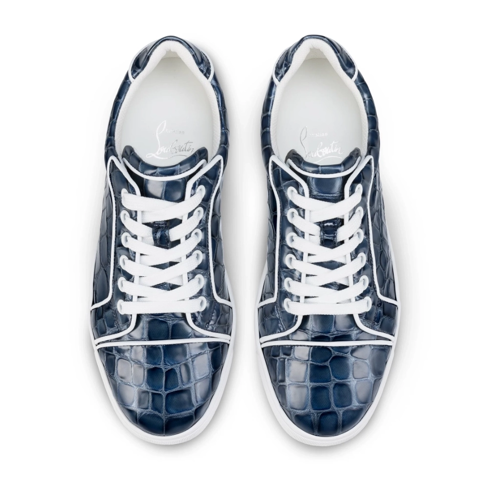Replica Christian Louboutin Fun Vieira Sneakers Men Calf Leather With Alligator Embossing Blue