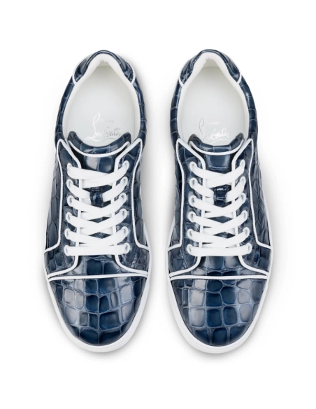 Replica Christian Louboutin Fun Vieira Sneakers Men Calf Leather With Alligator Embossing Blue