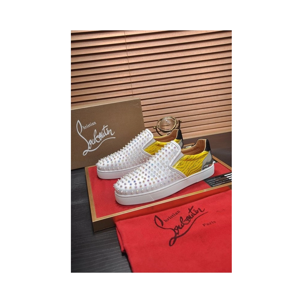 Fake Christian Louboutin Sailor Boat Orlato Spikes Slip On Sneakers White Yellow