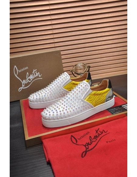 Fake Christian Louboutin Sailor Boat Orlato Spikes Slip On Sneakers White Yellow
