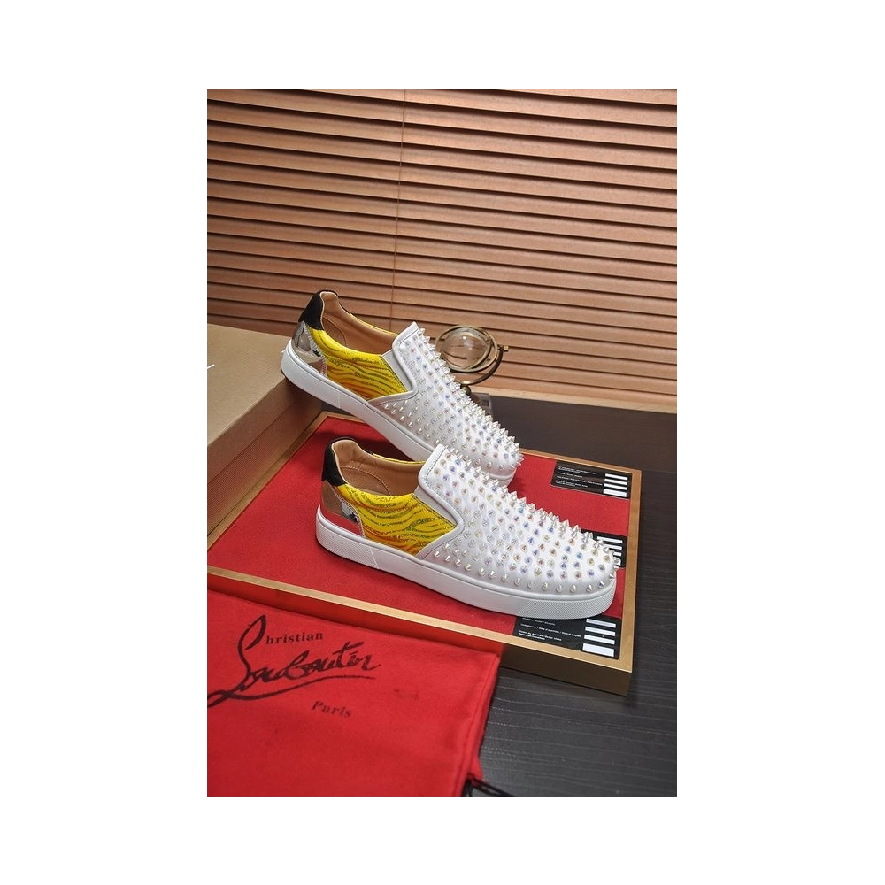 Fake Christian Louboutin Sailor Boat Orlato Spikes Slip On Sneakers White Yellow