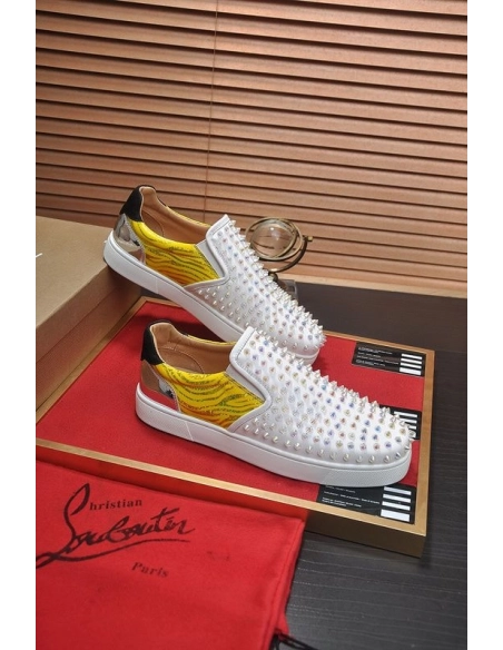 Fake Christian Louboutin Sailor Boat Orlato Spikes Slip On Sneakers White Yellow