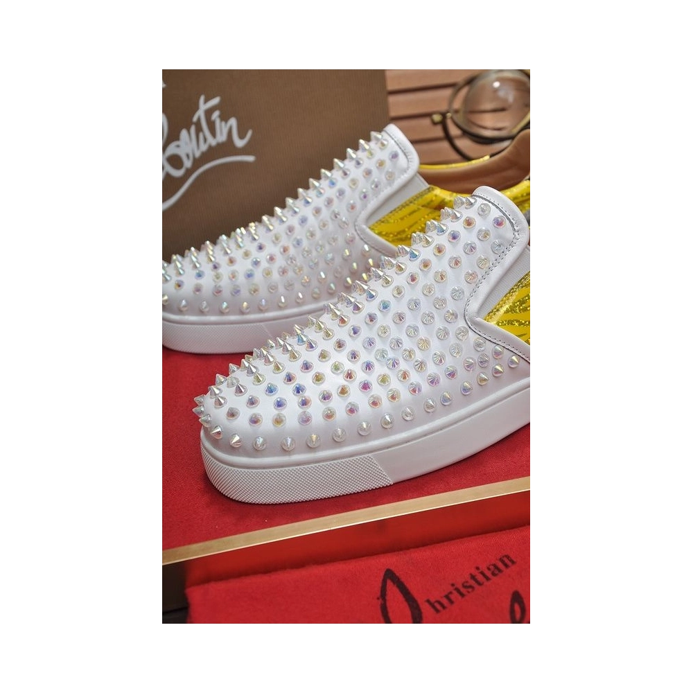 Fake Christian Louboutin Sailor Boat Orlato Spikes Slip On Sneakers White Yellow