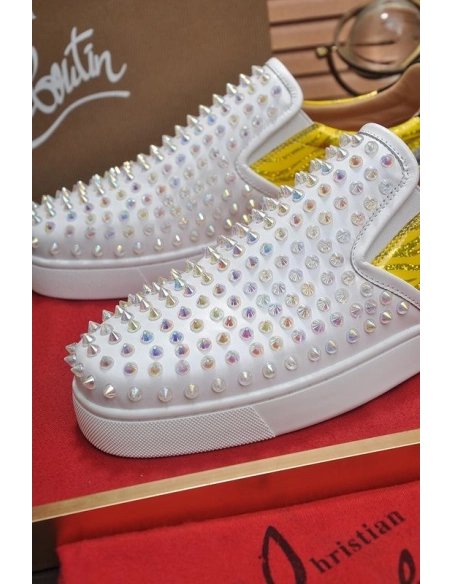 Fake Christian Louboutin Sailor Boat Orlato Spikes Slip On Sneakers White Yellow
