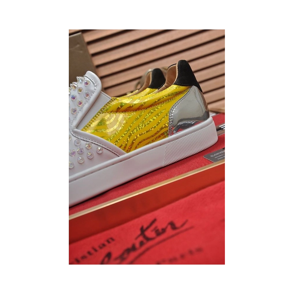 Fake Christian Louboutin Sailor Boat Orlato Spikes Slip On Sneakers White Yellow