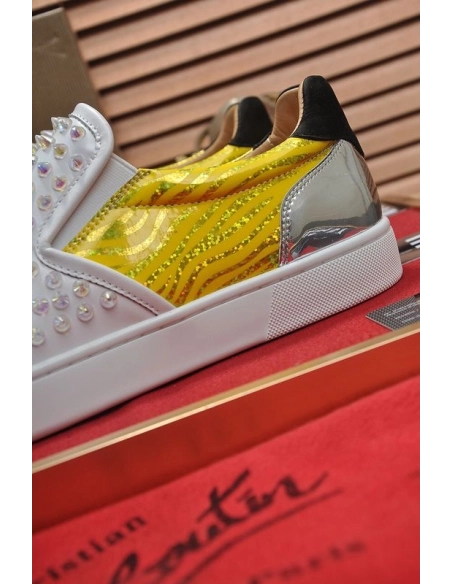 Fake Christian Louboutin Sailor Boat Orlato Spikes Slip On Sneakers White Yellow