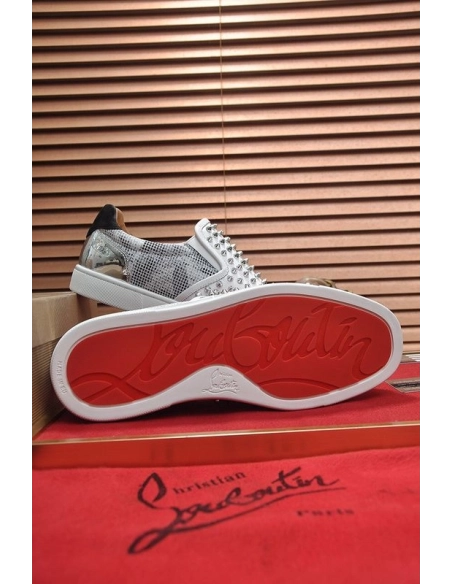 Cheap Christian Louboutin Sailor Boat Orlato Spikes Slip On Sneakers White Silver Sale Online