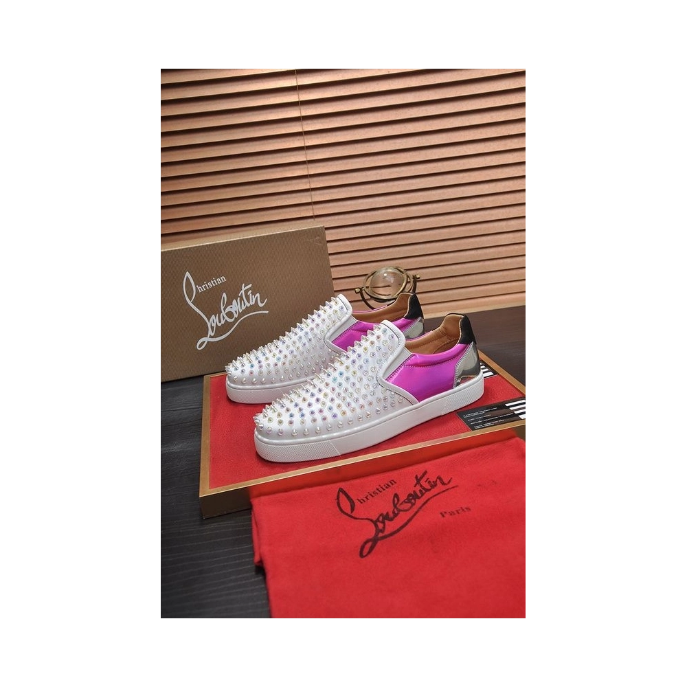 Replica Christian Louboutin Sailor Boat Orlato Spikes Slip On Sneakers Fuchsia
