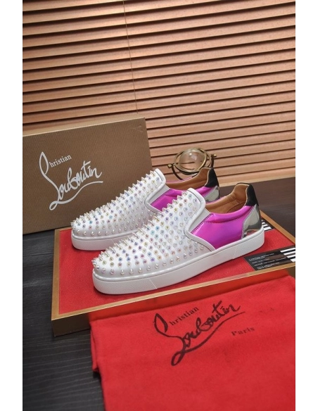Replica Christian Louboutin Sailor Boat Orlato Spikes Slip On Sneakers Fuchsia