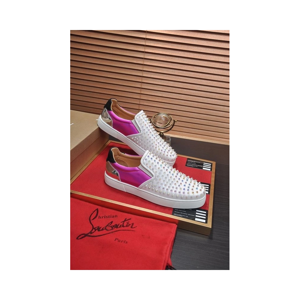 Replica Christian Louboutin Sailor Boat Orlato Spikes Slip On Sneakers Fuchsia