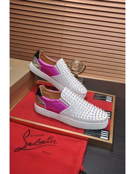 Replica Christian Louboutin Sailor Boat Orlato Spikes Slip On Sneakers Fuchsia