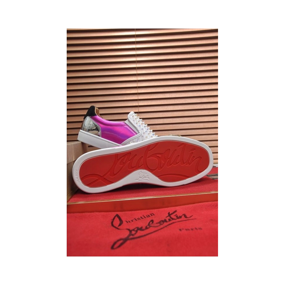 Replica Christian Louboutin Sailor Boat Orlato Spikes Slip On Sneakers Fuchsia