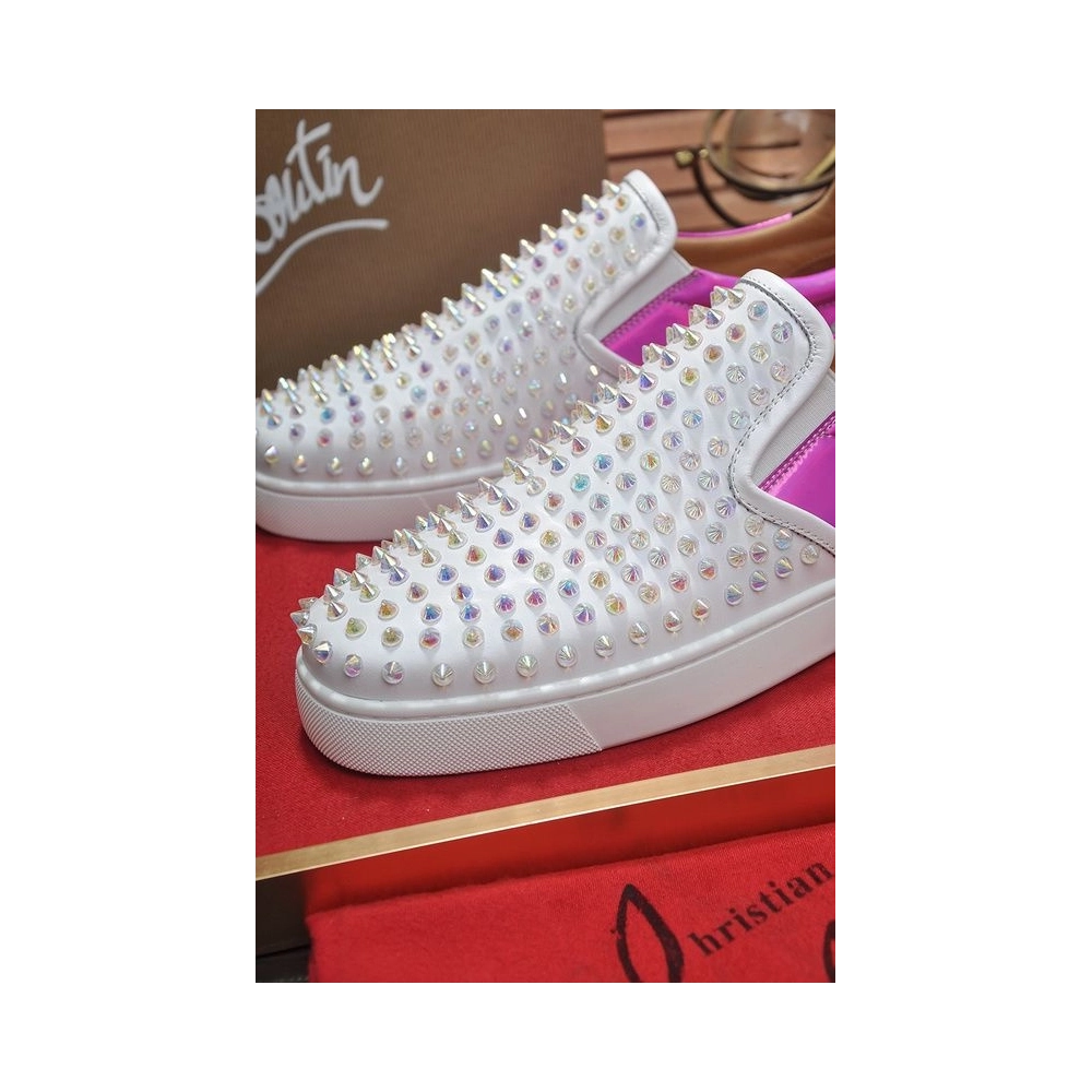 Replica Christian Louboutin Sailor Boat Orlato Spikes Slip On Sneakers Fuchsia