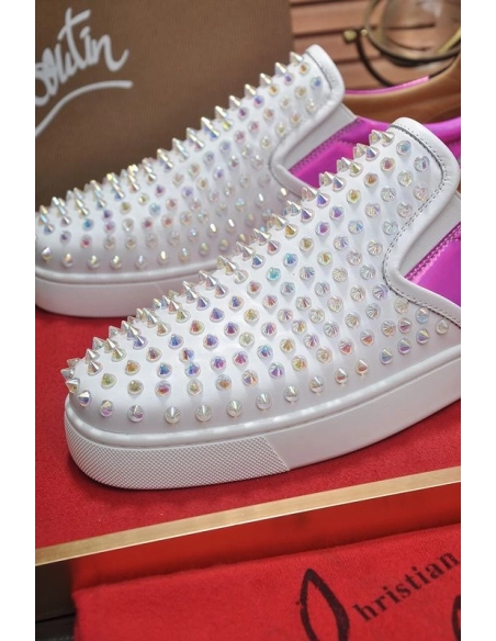 Replica Christian Louboutin Sailor Boat Orlato Spikes Slip On Sneakers Fuchsia