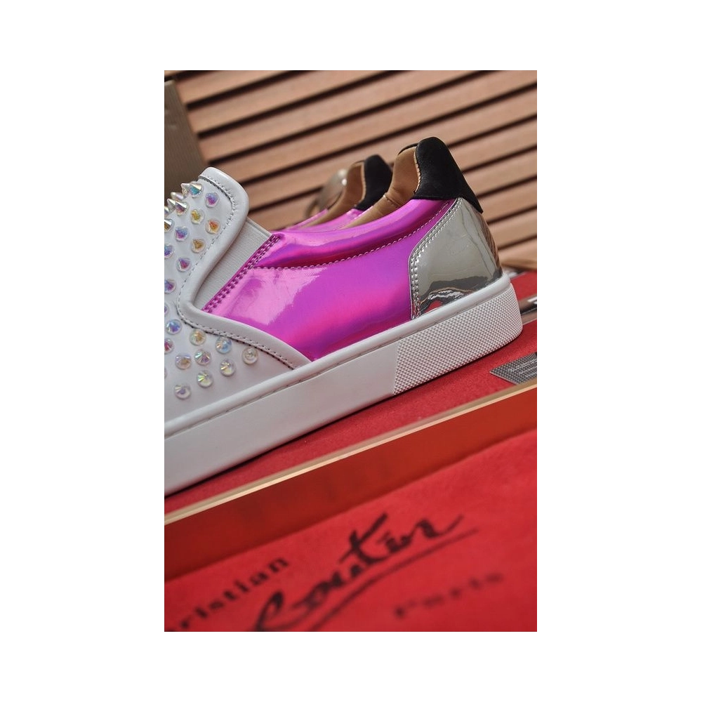 Replica Christian Louboutin Sailor Boat Orlato Spikes Slip On Sneakers Fuchsia