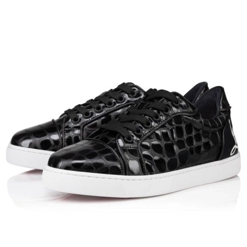 Fake Christian Louboutin Fun Vieira Orlato Sneakers Men Alligator Embossed Calf Leather Black