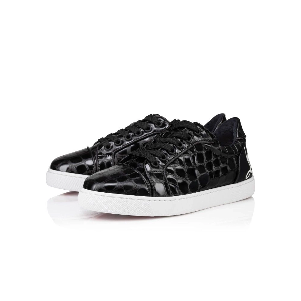 Fake Christian Louboutin Fun Vieira Orlato Sneakers Men Alligator Embossed Calf Leather Black