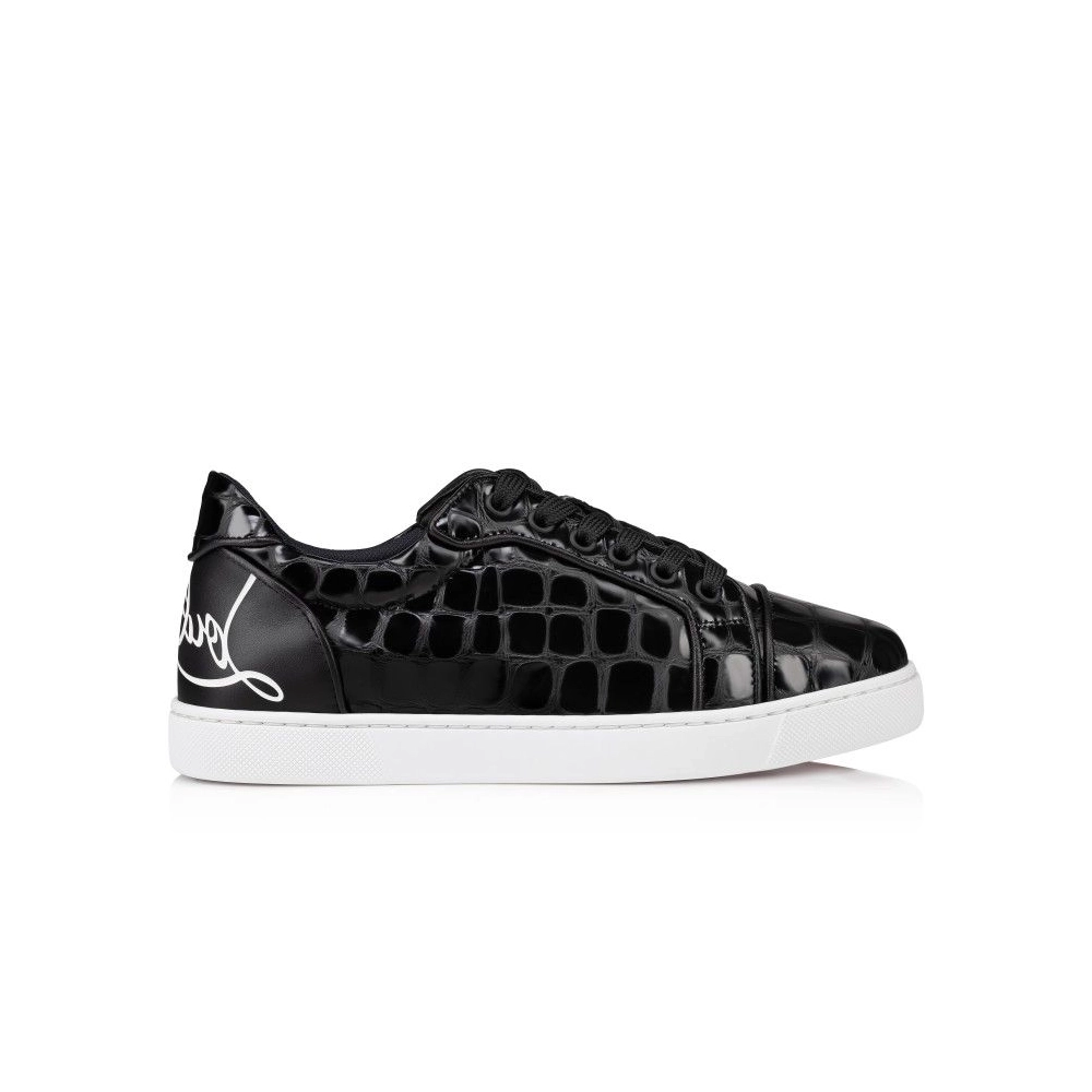Fake Christian Louboutin Fun Vieira Orlato Sneakers Men Alligator Embossed Calf Leather Black