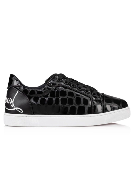Fake Christian Louboutin Fun Vieira Orlato Sneakers Men Alligator Embossed Calf Leather Black