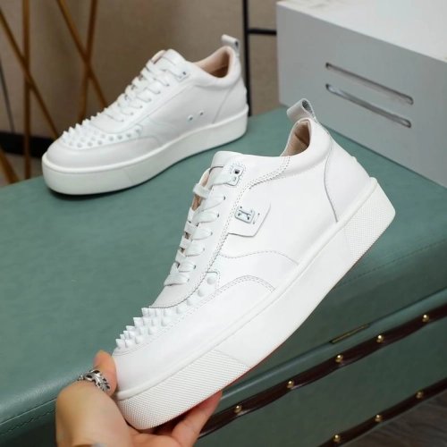 Cheap Christian Louboutin Happyrui Spikes Sneakers Calf Leather Sneakers White, Discount CL Shoes Outlet Online