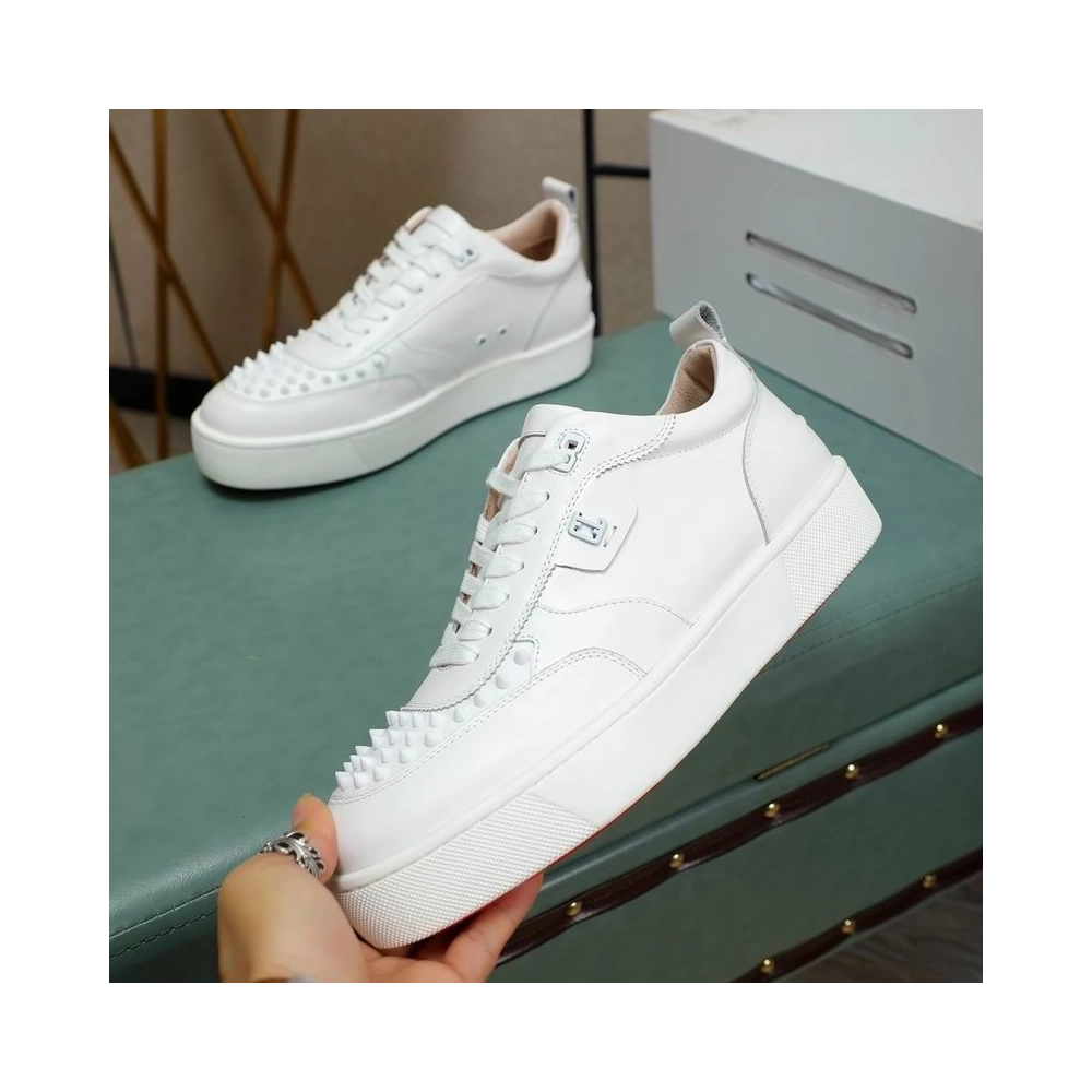 Cheap Christian Louboutin Happyrui Spikes Sneakers Calf Leather Sneakers White, Discount CL Shoes Outlet Online