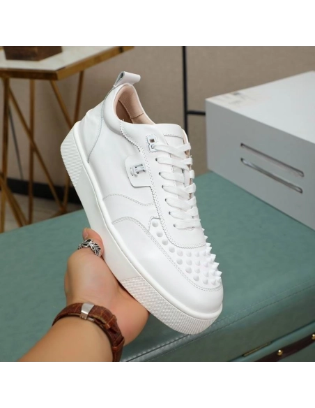Cheap Christian Louboutin Happyrui Spikes Sneakers Calf Leather Sneakers White, Discount CL Shoes Outlet Online