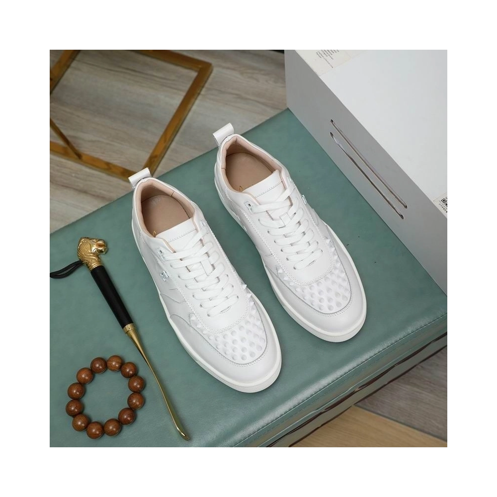 Cheap Christian Louboutin Happyrui Spikes Sneakers Calf Leather Sneakers White, Discount CL Shoes Outlet Online
