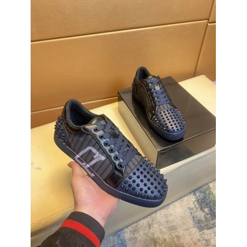 Discount Christian Louboutin Seavaste 2 Varsimax Sneakers Leather-trim Black Blue Outlet Online