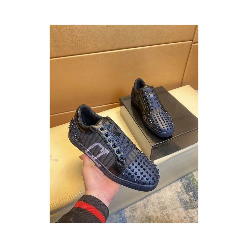 Discount Christian Louboutin Seavaste 2 Varsimax Sneakers Leather-trim Black Blue Outlet Online