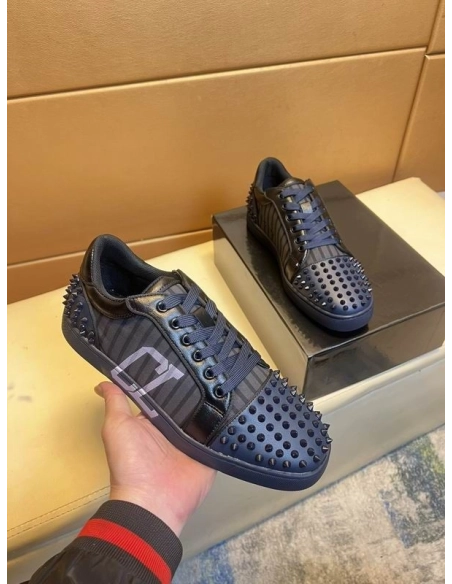 Discount Christian Louboutin Seavaste 2 Varsimax Sneakers Leather-trim Black Blue Outlet Online