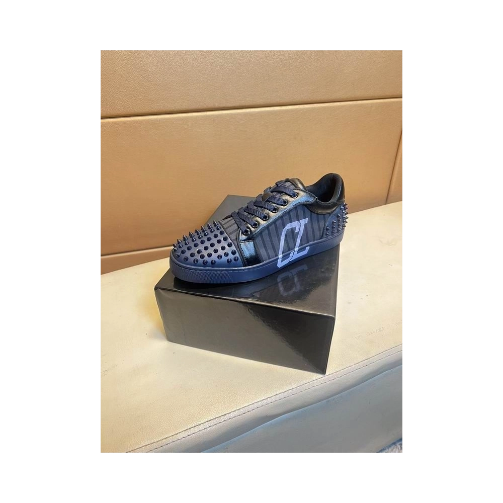 Discount Christian Louboutin Seavaste 2 Varsimax Sneakers Leather-trim Black Blue Outlet Online