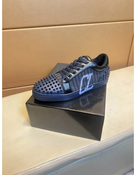 Discount Christian Louboutin Seavaste 2 Varsimax Sneakers Leather-trim Black Blue Outlet Online