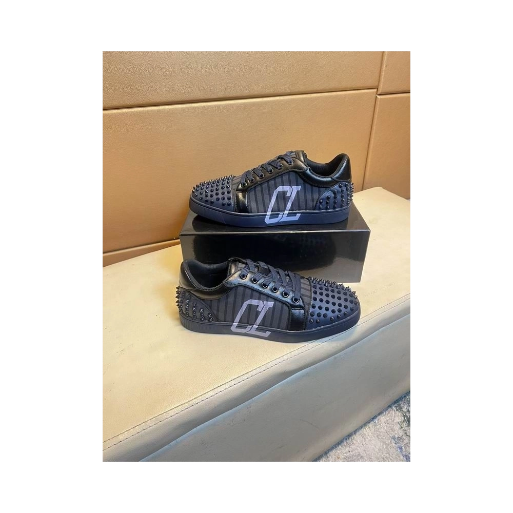 Discount Christian Louboutin Seavaste 2 Varsimax Sneakers Leather-trim Black Blue Outlet Online