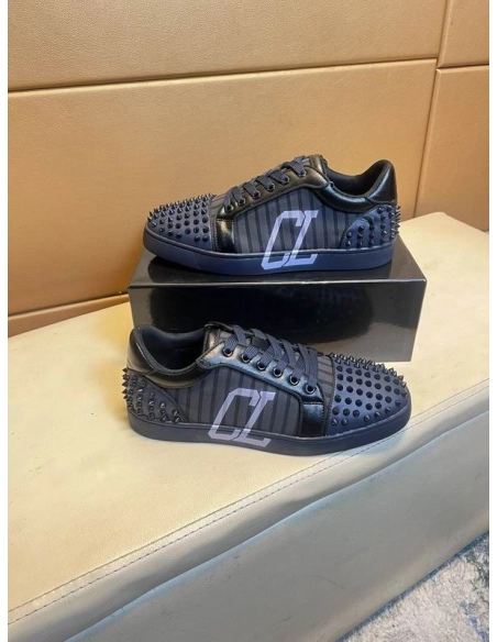 Discount Christian Louboutin Seavaste 2 Varsimax Sneakers Leather-trim Black Blue Outlet Online