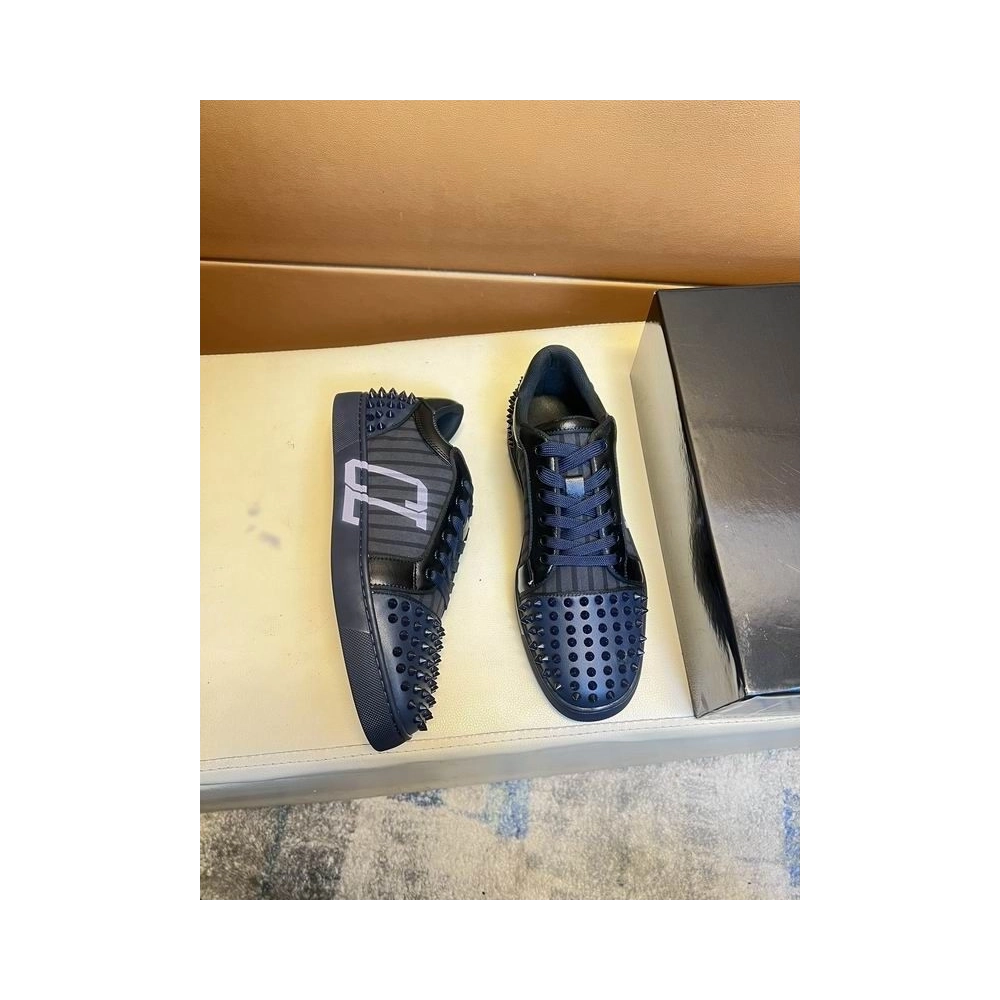 Discount Christian Louboutin Seavaste 2 Varsimax Sneakers Leather-trim Black Blue Outlet Online