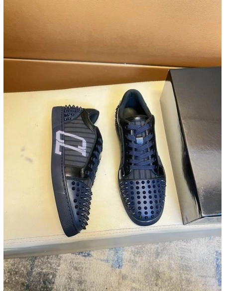 Discount Christian Louboutin Seavaste 2 Varsimax Sneakers Leather-trim Black Blue Outlet Online