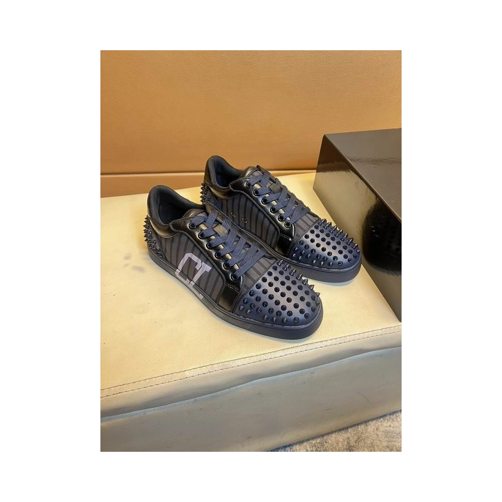 Discount Christian Louboutin Seavaste 2 Varsimax Sneakers Leather-trim Black Blue Outlet Online