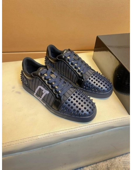 Discount Christian Louboutin Seavaste 2 Varsimax Sneakers Leather-trim Black Blue Outlet Online