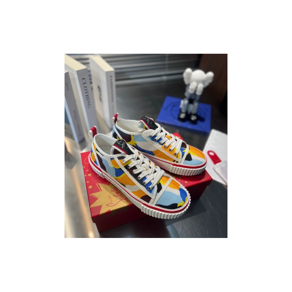 Fake Christian Louboutin Pedro Junior Sneakers Multicolor Fabric, Replica CL Shoes